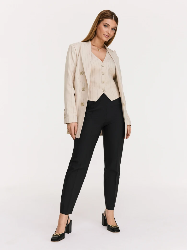 Elegant beige vest with fine stripe pattern