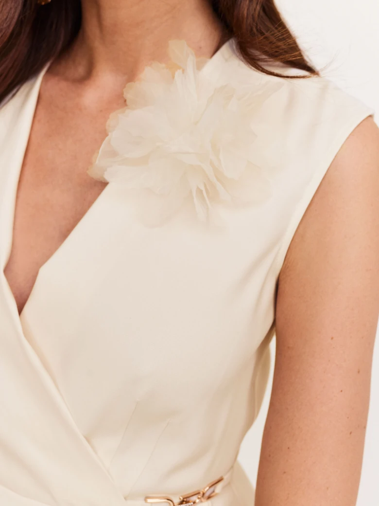 Cream cocktail dress with envelope neckline