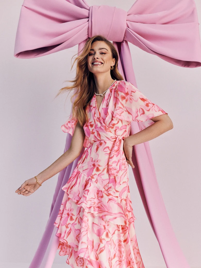 Pink dress with floral patterns
