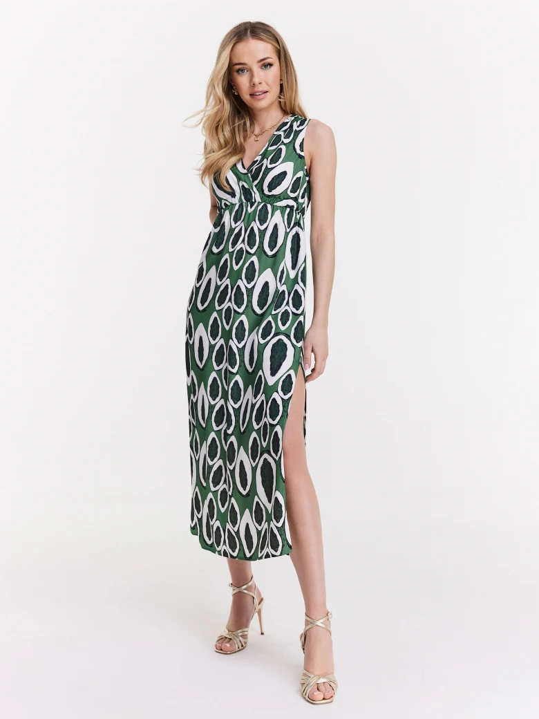 Green dress with a slit on the side