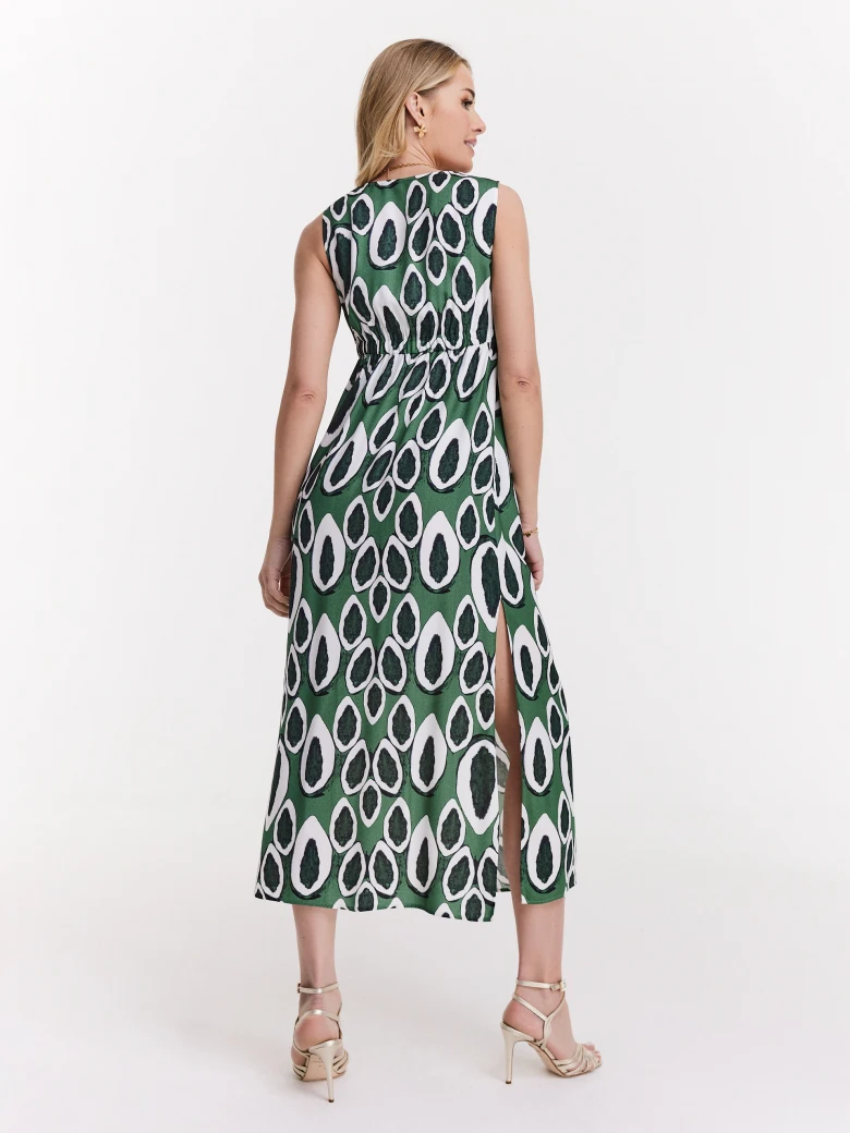 Green dress with a slit on the side