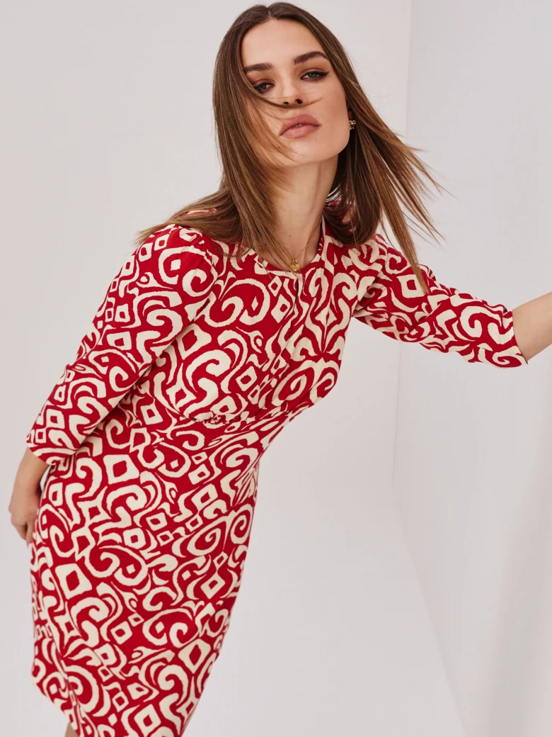 Red and cream dress