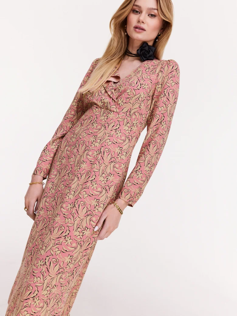 Pink floral pattern midi dress