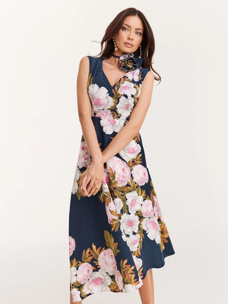 Navy blue viscose floral dress