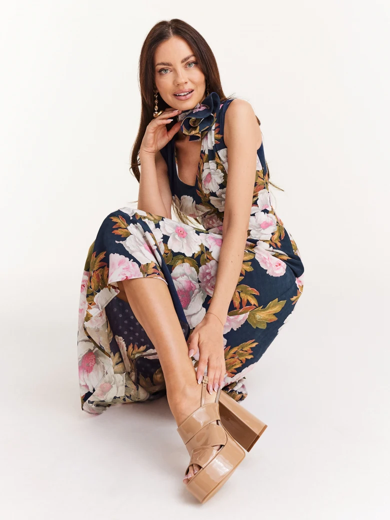 Navy blue viscose floral dress