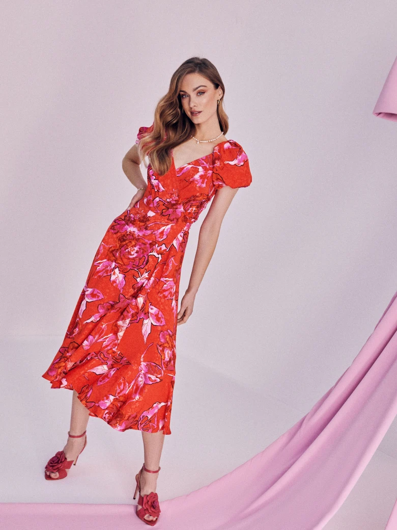 Red dress with buff sleeves