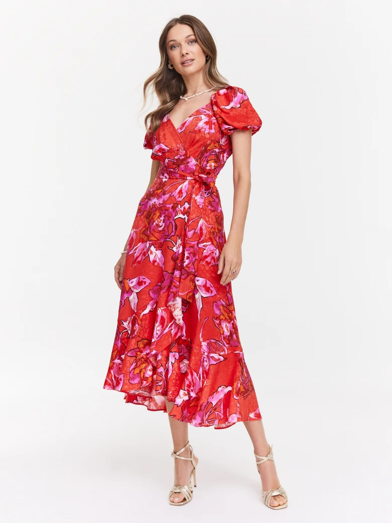 Red dress with buff sleeves