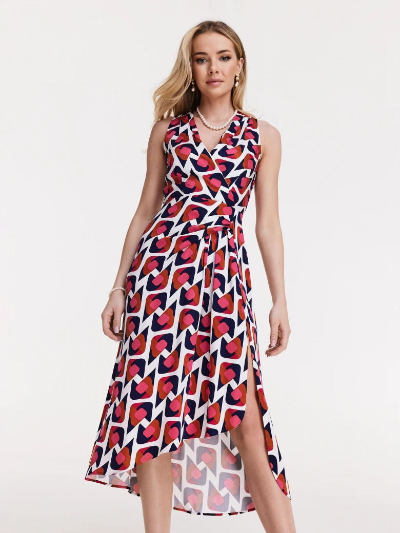 White dress with red and black patterns
