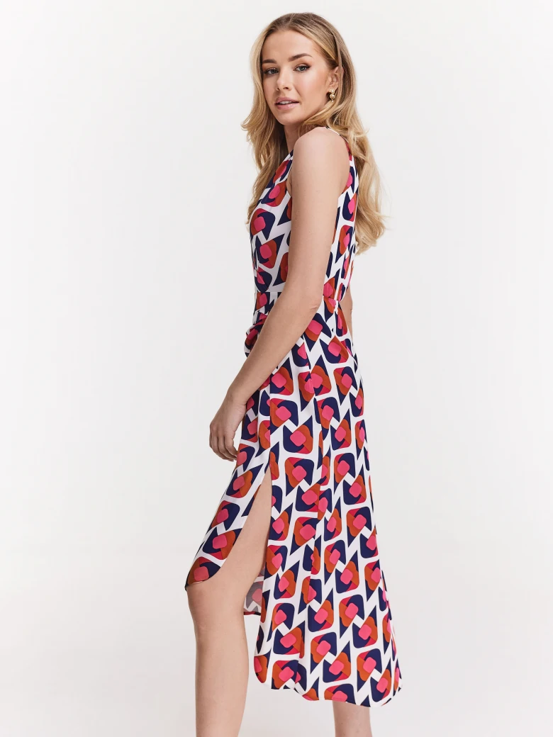 White dress with red and black patterns