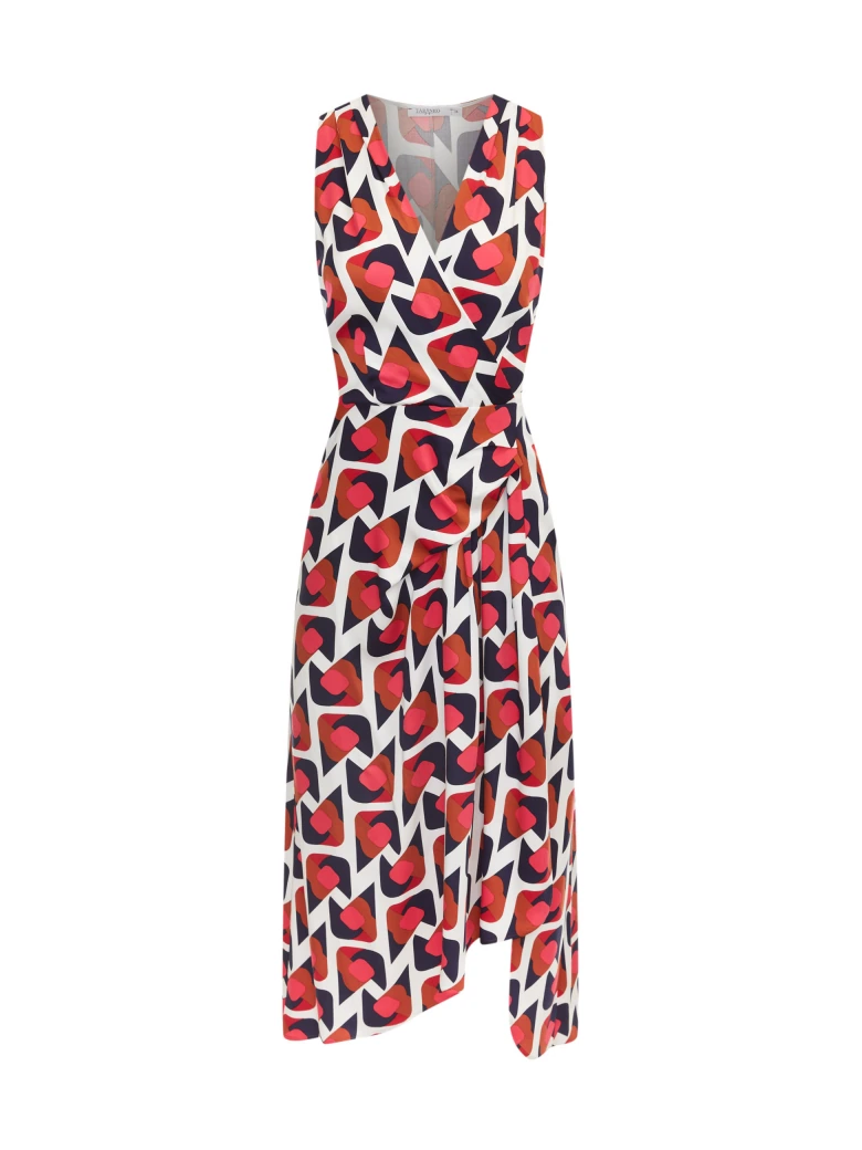 White dress with red and black patterns
