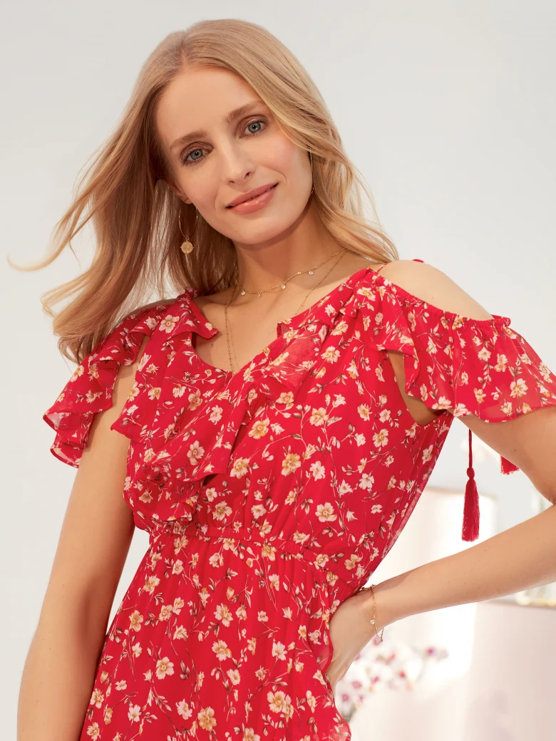 ASYMMETRICAL DRESS WITH OPEN SHOULDERS