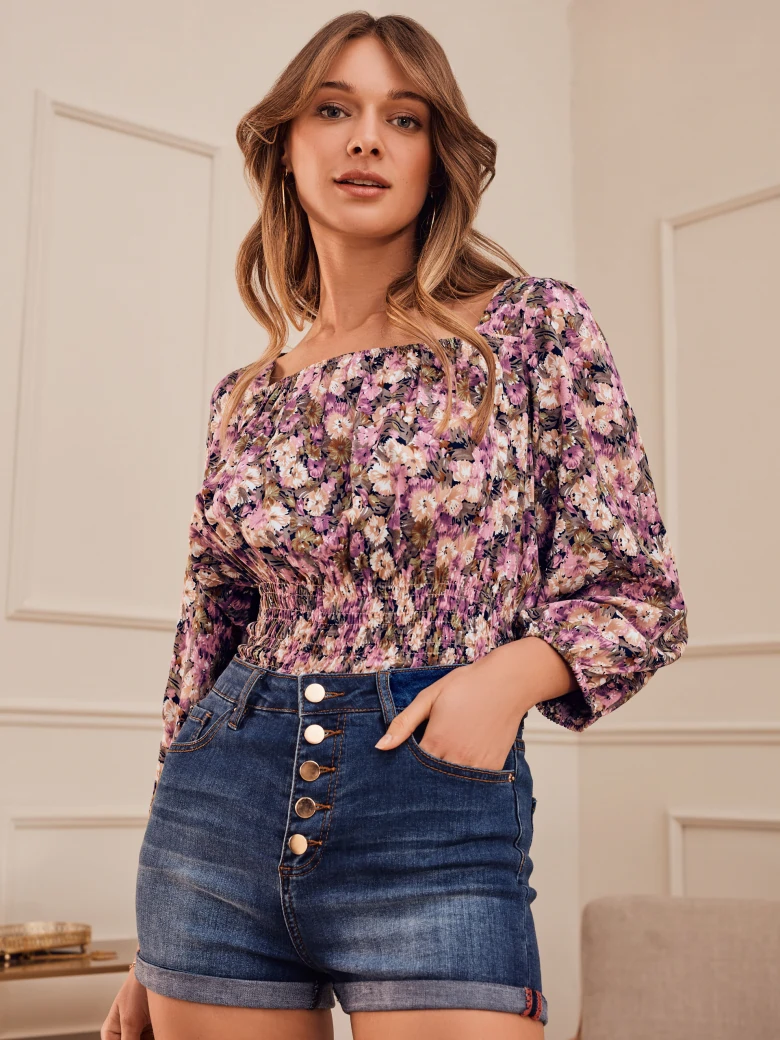 PURPLE BLOUSE WITH FLORAL PATTERN