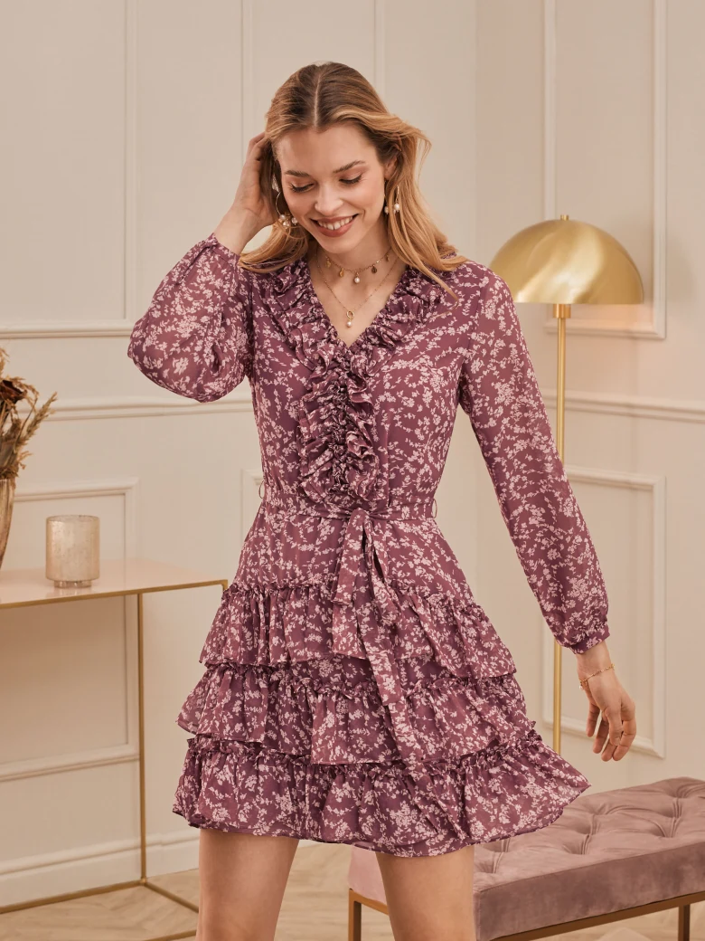 PINK DRESS WITH FINE FLORAL PATTERN