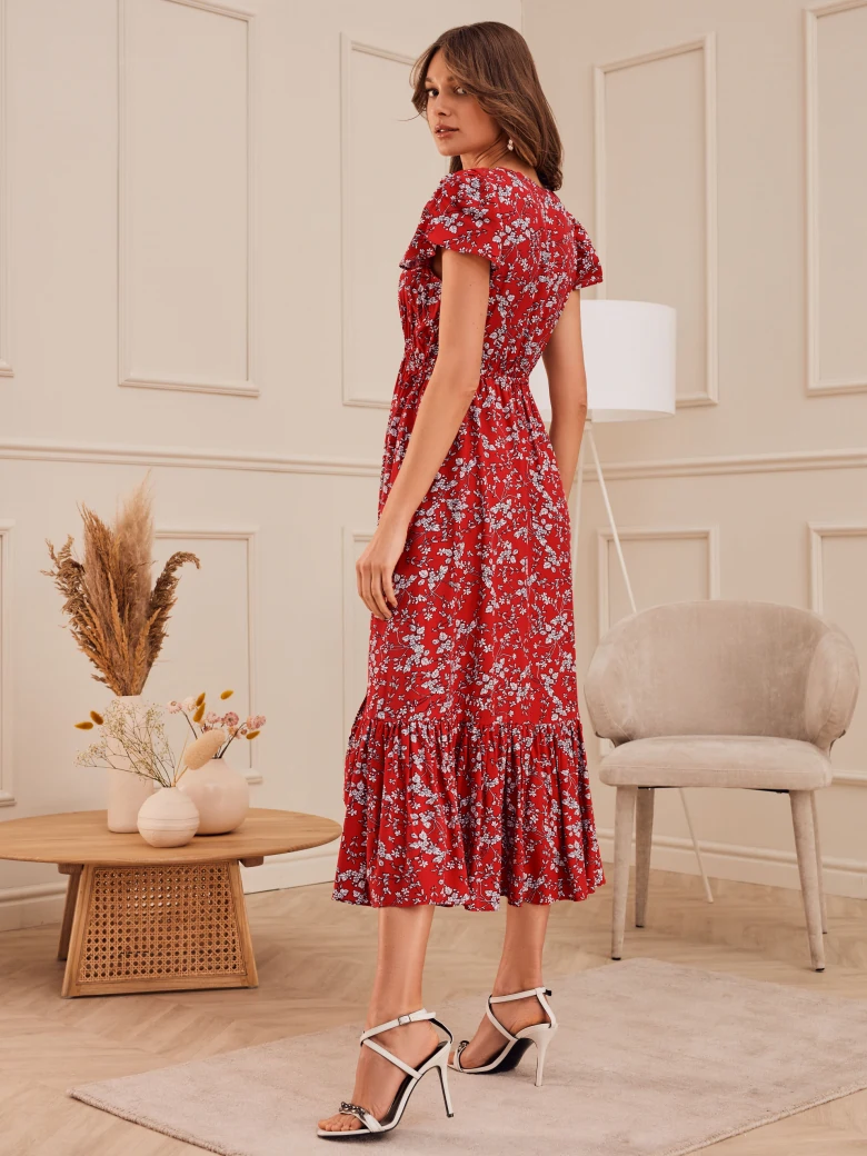 RED DRESS WITH RUFFLE