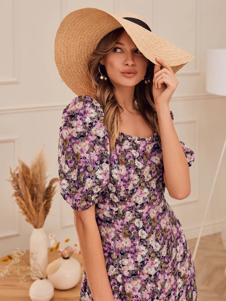 PURPLE DRESS WITH SMALL FLOWERS