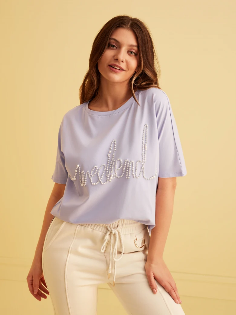 PURPLE BLOUSE WITH PEARL APPLIQUE