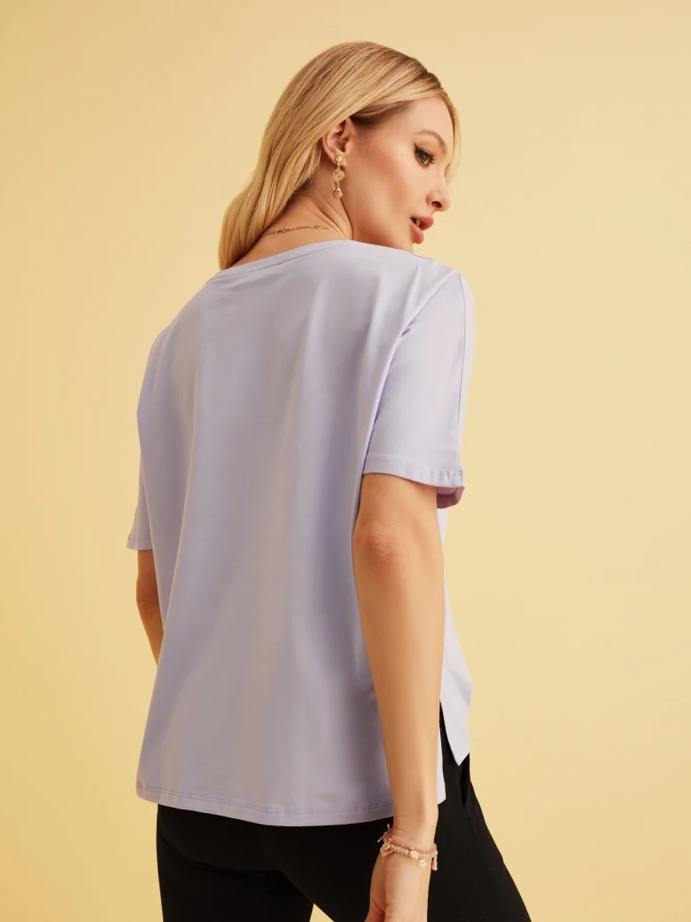 PURPLE BLOUSE WITH PEARL APPLIQUE