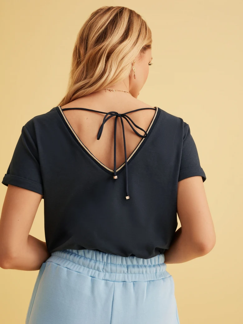NAVY BLUE BLOUSE WITH V NECKLINE
