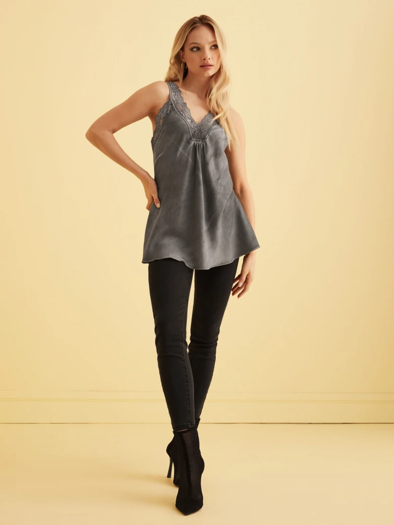 GREY TOP WITH LACE STRAPS