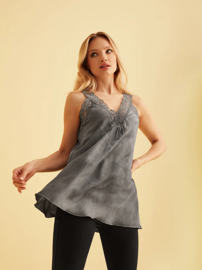 GREY TOP WITH LACE STRAPS
