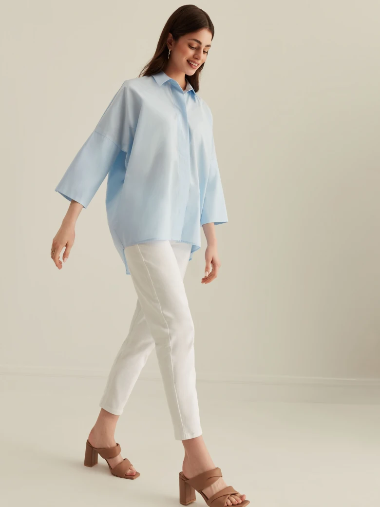 BLUE SHIRT WITH WIDE SLEEVE