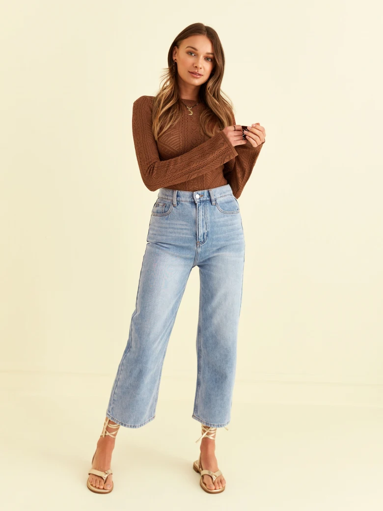 OPENWORK BLOUSE IN CARAMEL COLOR