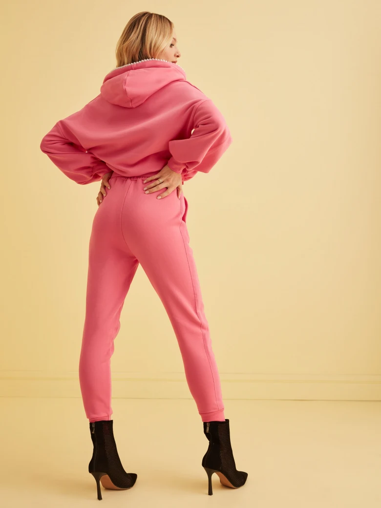 PINK BLOUSE WITH PEARL DETAILS ON HOOD