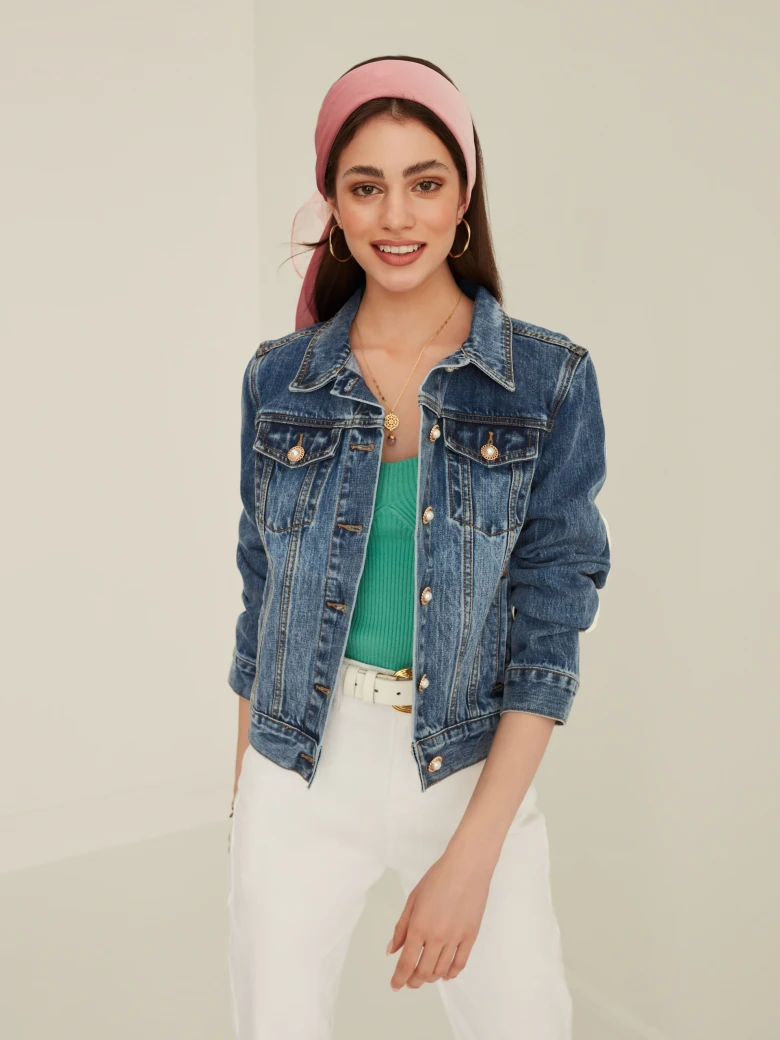 DENIM JACKET WITH PEARL BUTTONS