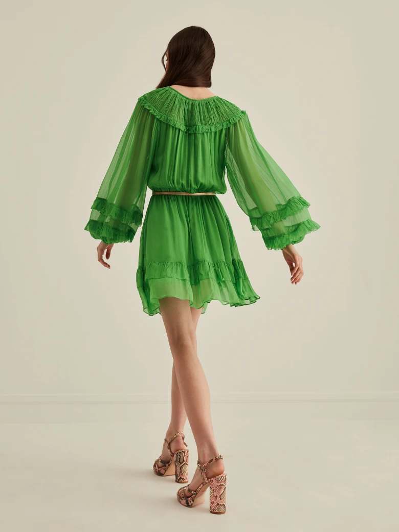 SHORT RUFFLED GREEN DRESS