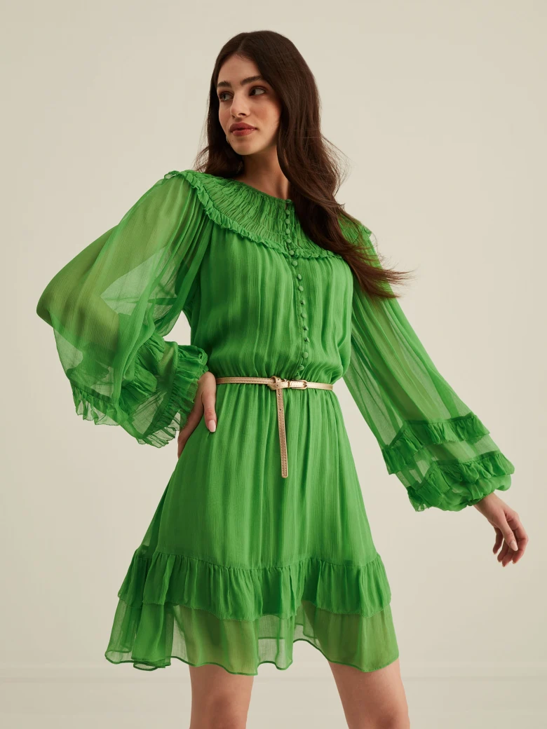 SHORT RUFFLED GREEN DRESS