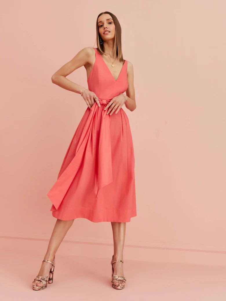CORAL DRESS WITH TIE DETAIL