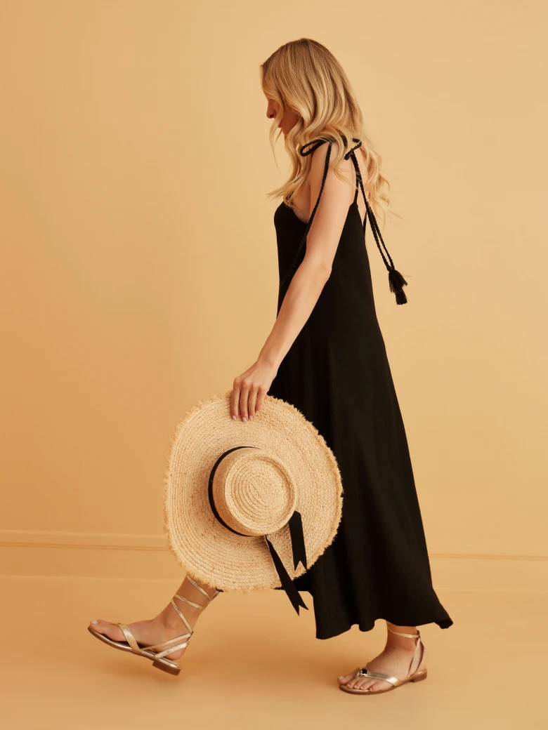 BLACK MAXI DRESS WITH TIED STRAPS