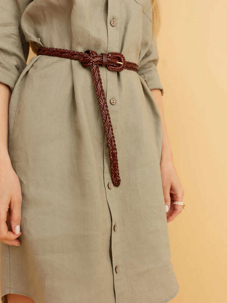 KHAKI LINEN SHIRT DRESS