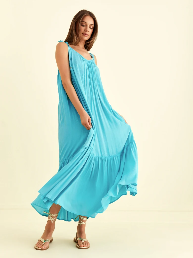 TURQUOISE DRESS WITH SHOULDER TIE