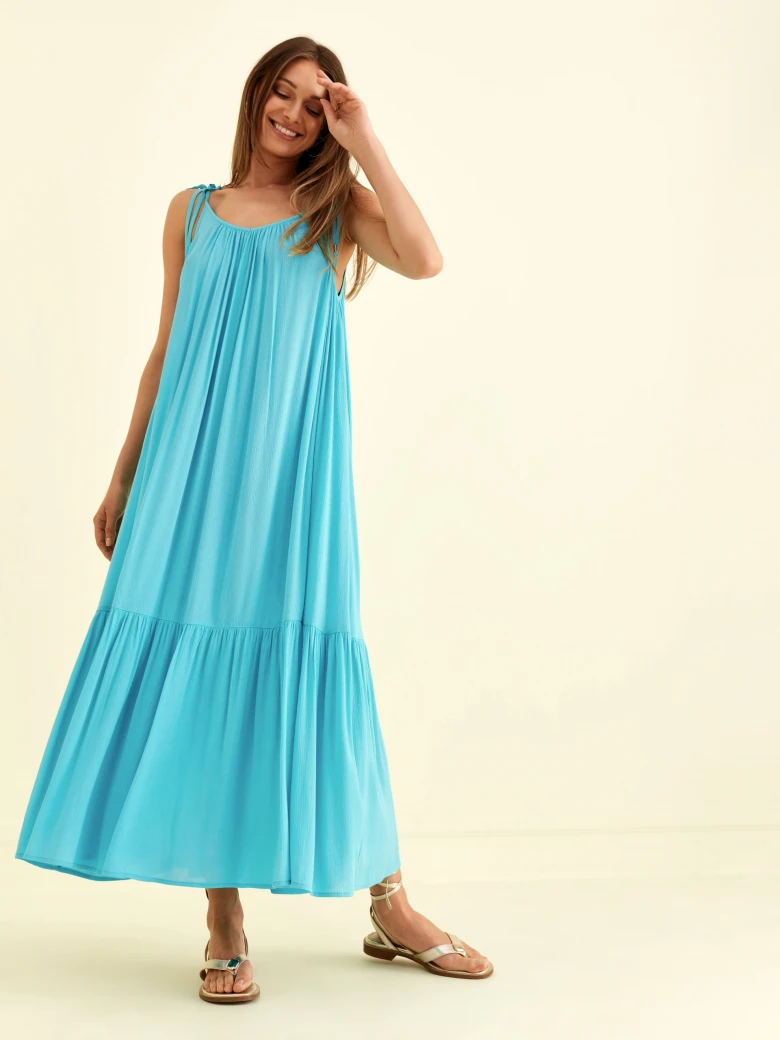 TURQUOISE DRESS WITH SHOULDER TIE
