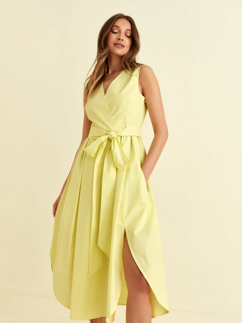 YELLOW DRESS WITH V-SHAPE NECKLINE