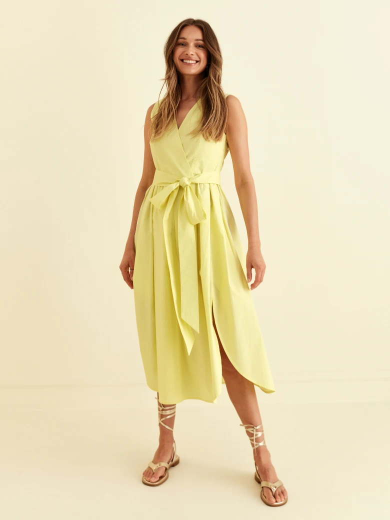 YELLOW DRESS WITH V-SHAPE NECKLINE