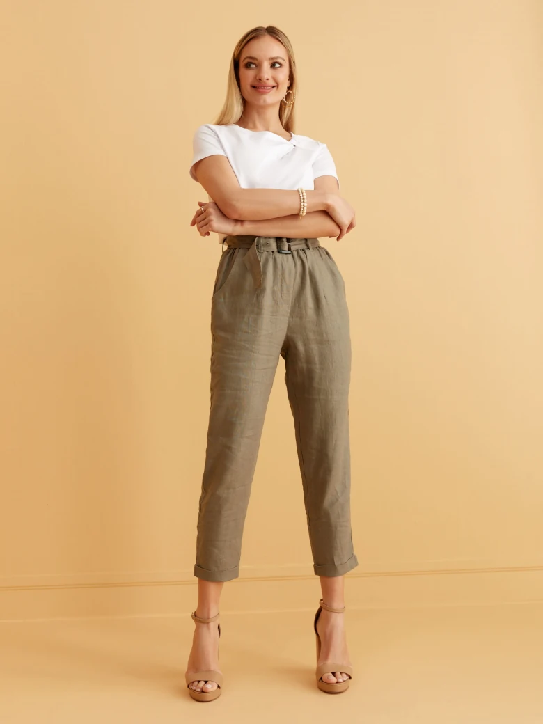 LINEN CIGARETTE PANTS