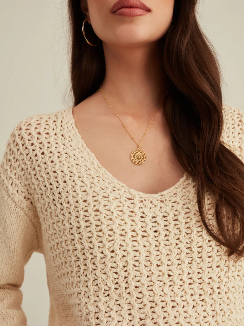 BEIGE OPENWORK SWEATER