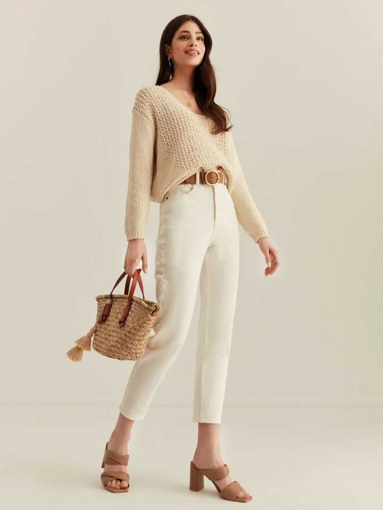 BEIGE OPENWORK SWEATER