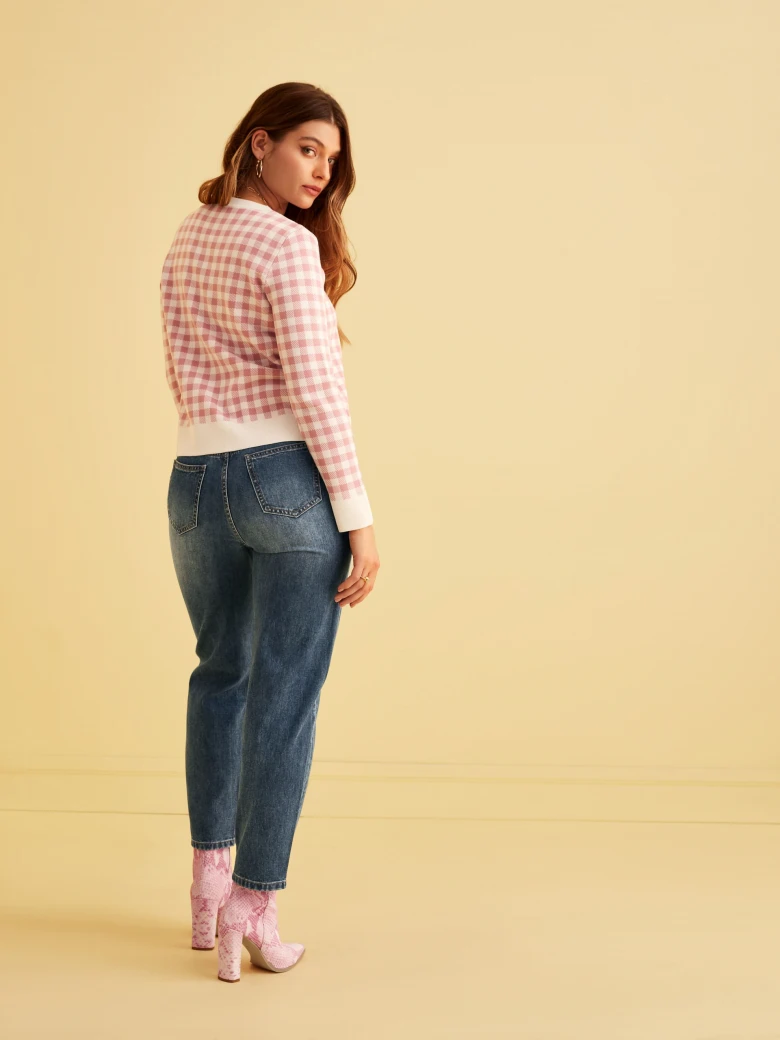 PINK AND WHITE CHECKED SWEATER