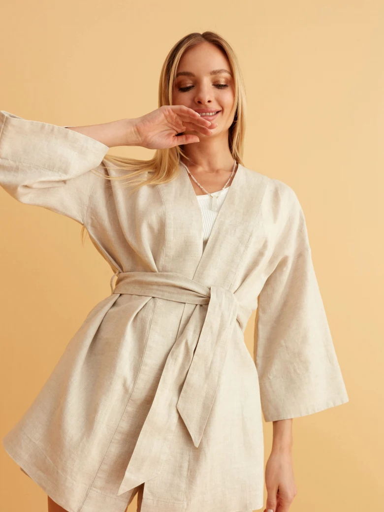 BEŻOWE KIMONO Z WIĄZANIEM W TALII