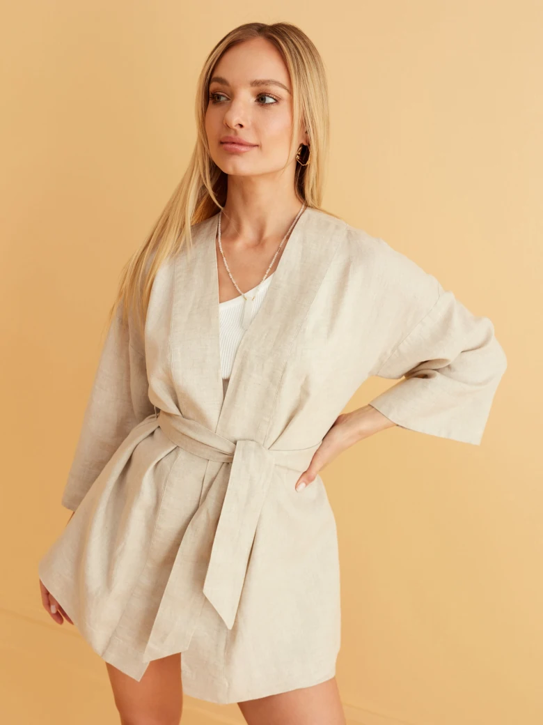 BEŻOWE KIMONO Z WIĄZANIEM W TALII