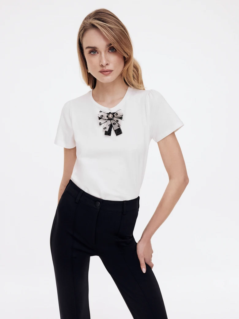 White blouse with bow and short sleeves