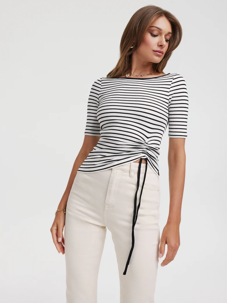 White striped blouse with a crease