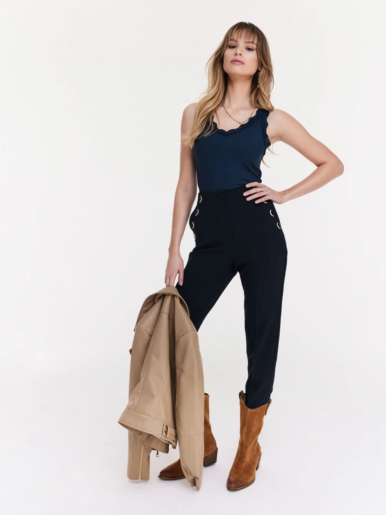Navy blue modal top with lace trim