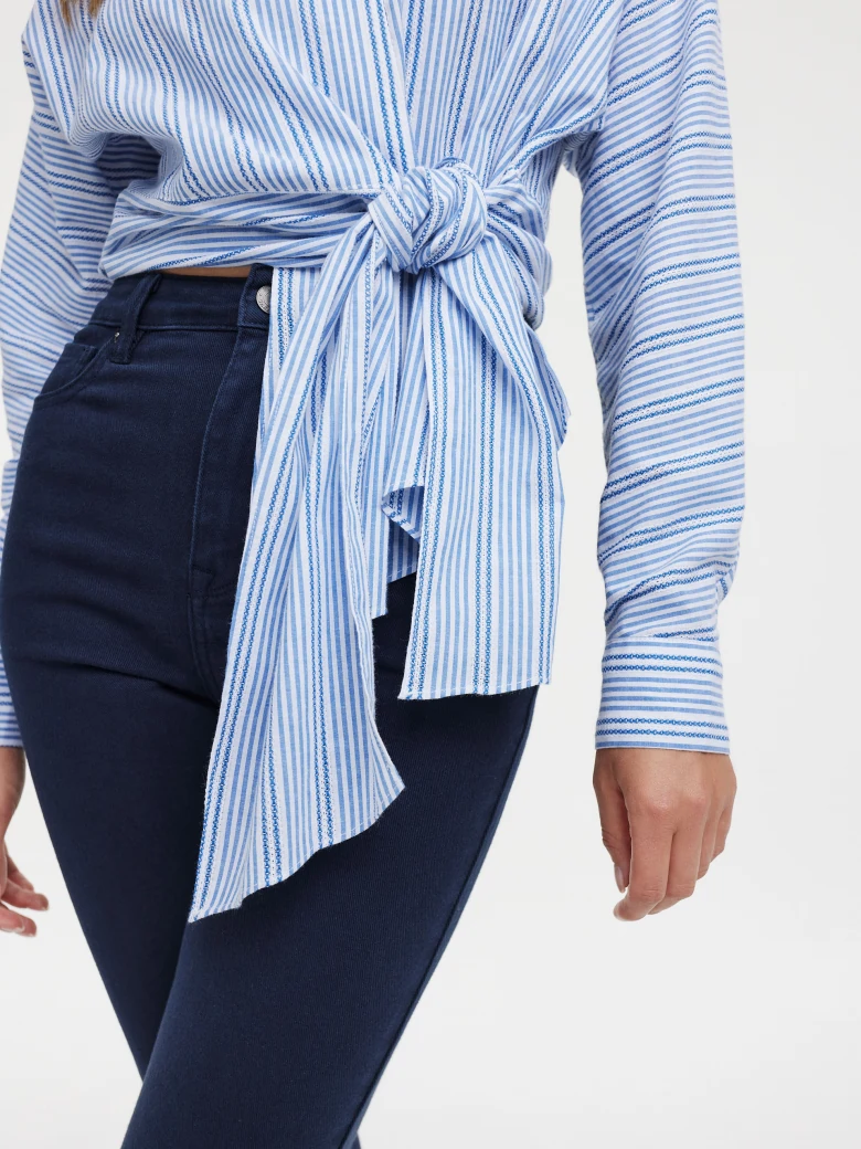 Tiered shirt with blue and white stripes