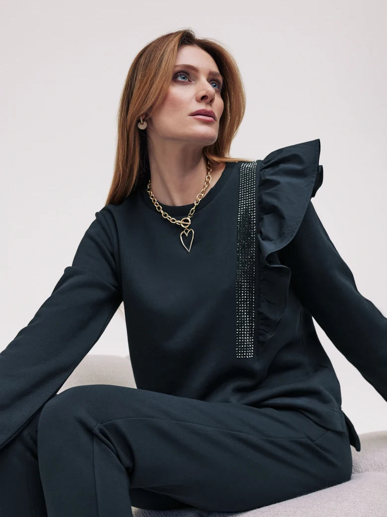 Navy blue blouse with ruffles