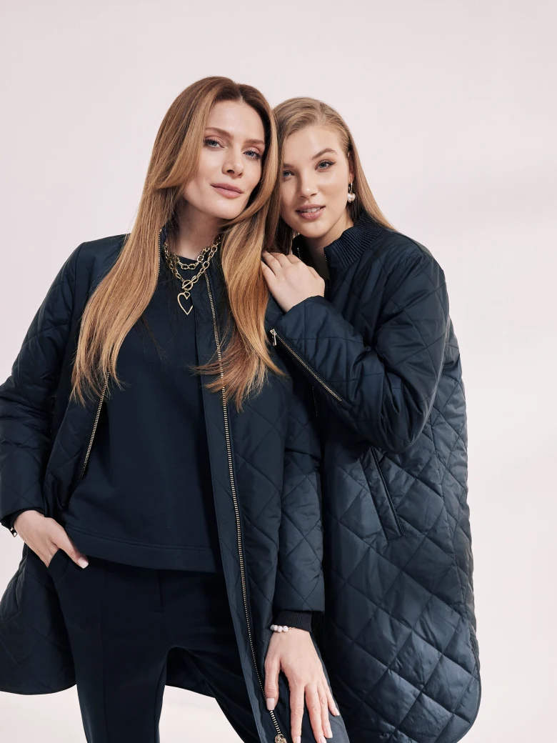 Navy blue quilted transitional coat