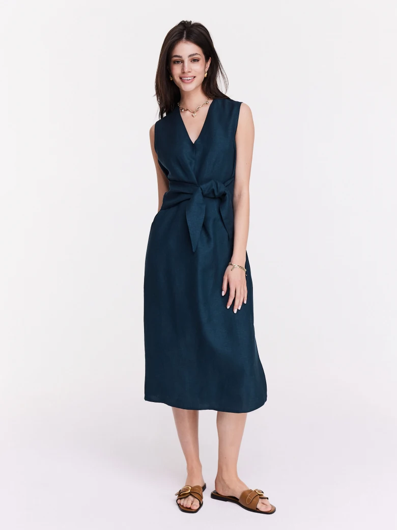 Navy blue linen and viscose dress